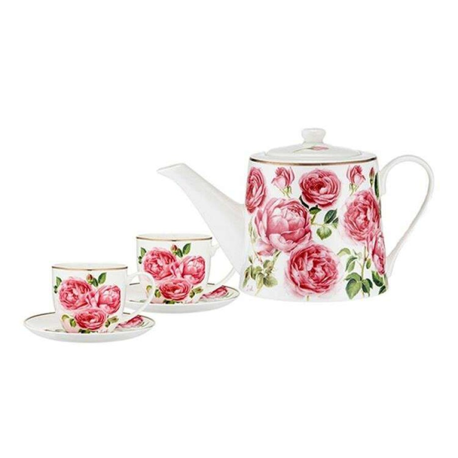 Kitchen & Dining * | Ashdene Heritage Rose Teapot + 2-Piece Teacup Set