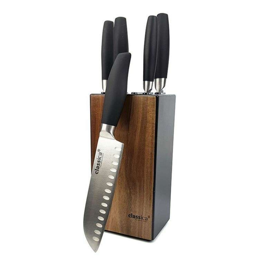 Kitchen & Dining * | Classica Black Acacia 6-Piece Knife Block