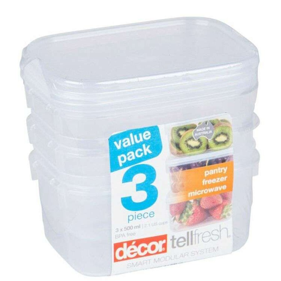 Kitchen & Dining * | Decor Decor Tellfresh 3-Piece Plastic Oblong Food Storage Container Set 500Ml