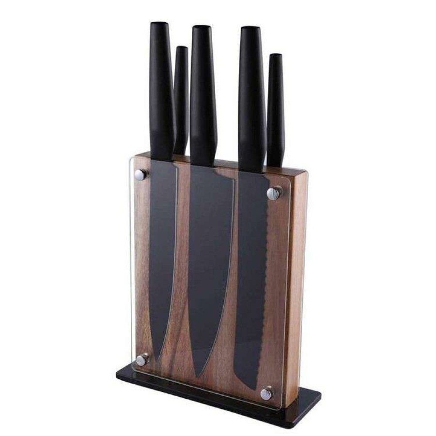 Kitchen & Dining * | Smith & Nobel 6-Piece Acacia Magnet Acrylic Knife Block