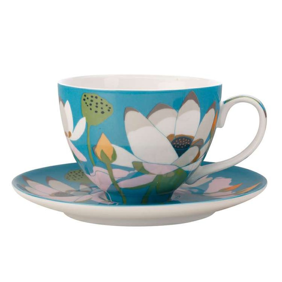 Kitchen & Dining * | Maxwell & Williams Royal Botanic Gardens Lotus Cup & Saucer 240Ml Aqua Gift Boxed