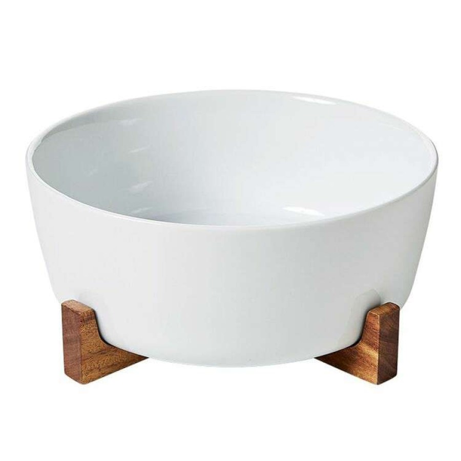 Kitchen & Dining * | Soren Acacia Large Ceramic Bowl With Stand