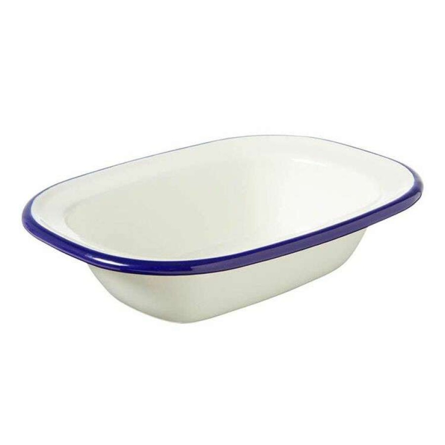 Kitchen & Dining * | Wiltshire Enamel Oblong Pie Dish 200Ml Blue Rim