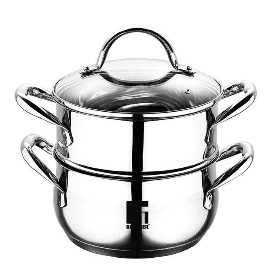 Kitchen & Dining * | Bergner 3 Piece Gourmet Stainless Steel Induction Steamset 2.2L