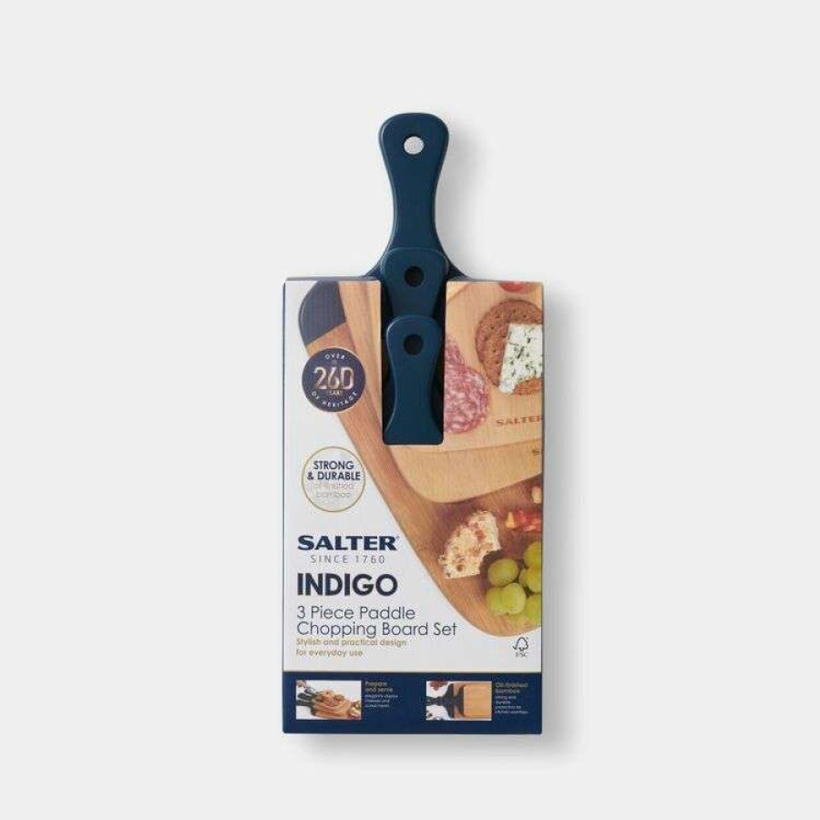 Kitchen & Dining * | Salter Indigo 3 Piece Paddle Chop Board Set